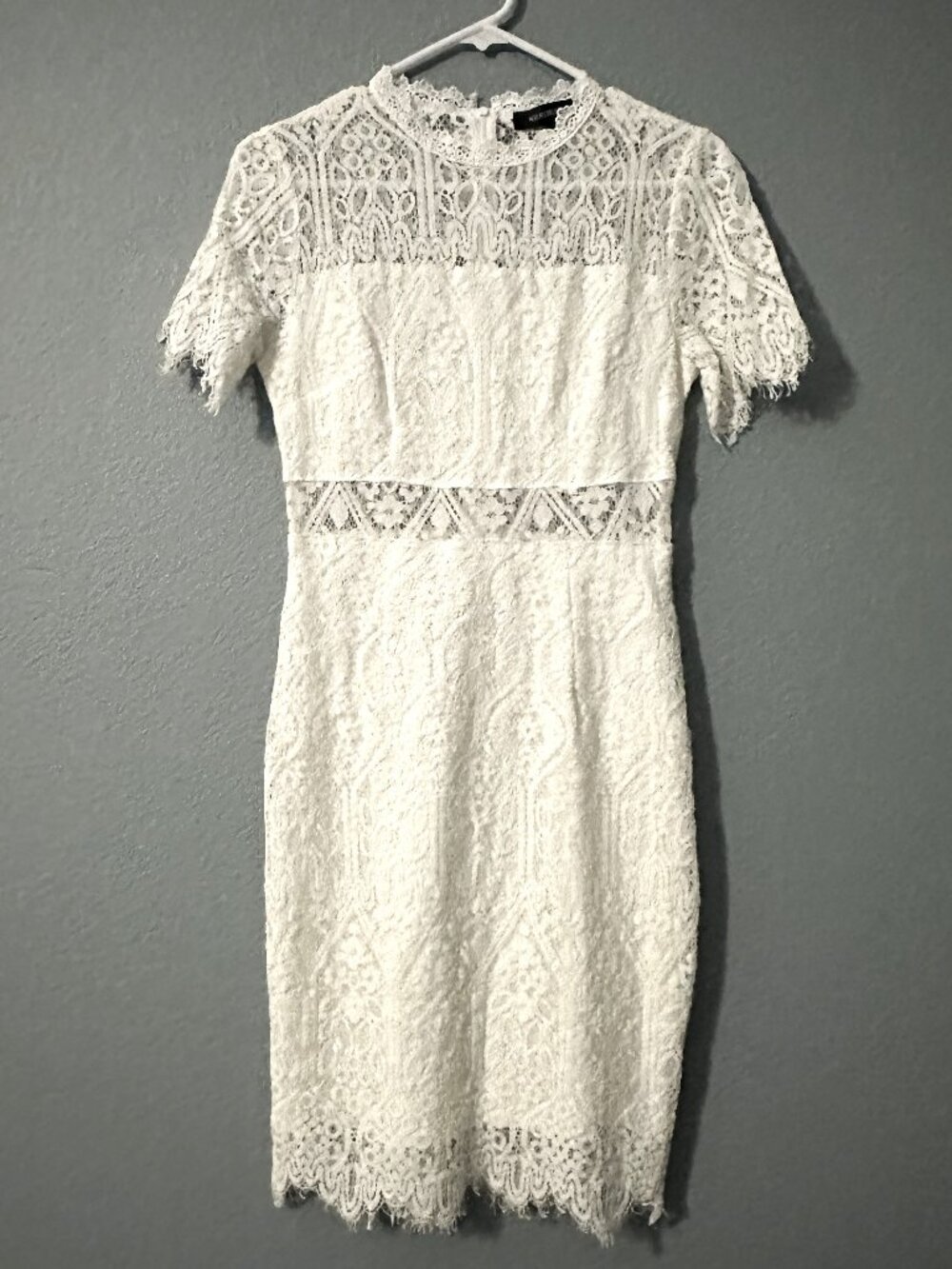 White Lace Cocktail Dress Womens Small Midi Party Wedding Guest Date Night